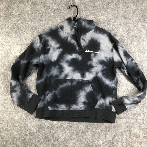 Champion Black Gray Tie Dye Crop Hoodie Women's Medium Pullover Casual - Picture 1 of 8